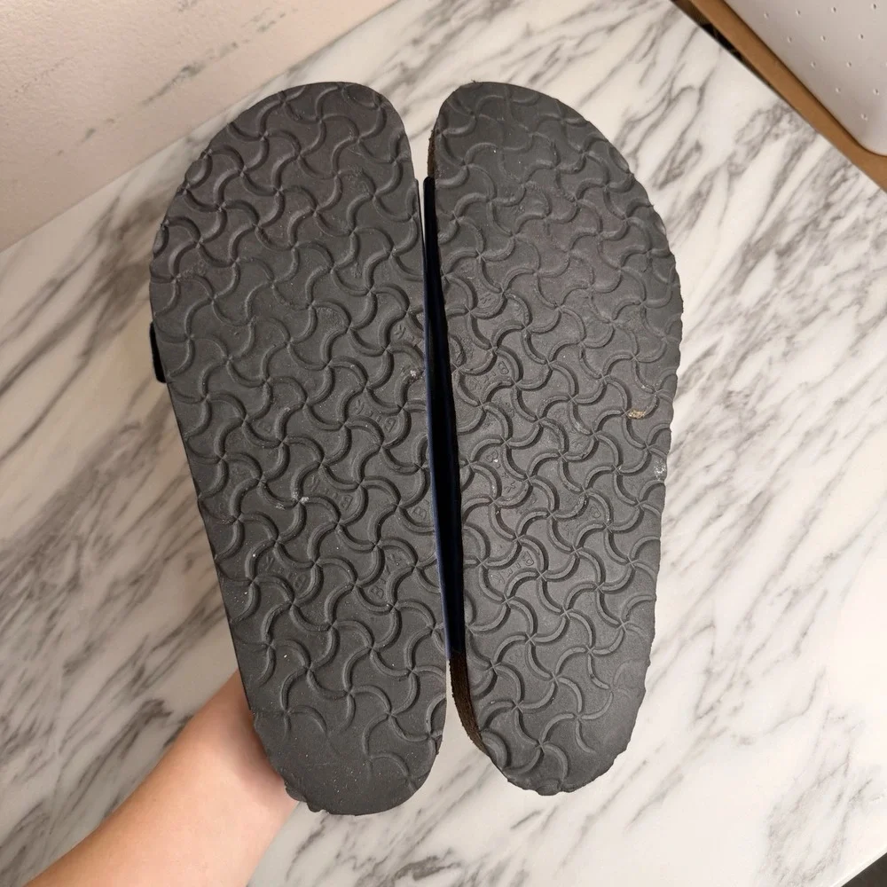 Birkenstock Arizona Navy Blue Leather 2 Strap Sandals Slides EU Sz 47 US Mens 14